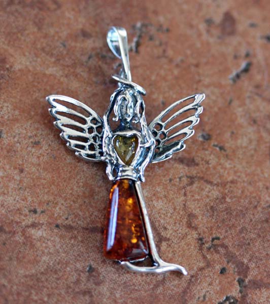 Sterling Silver Baltic Amber Angel Pendant