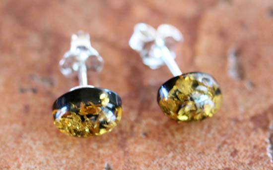 Sterling Silver Baltic Green Amber Earrings