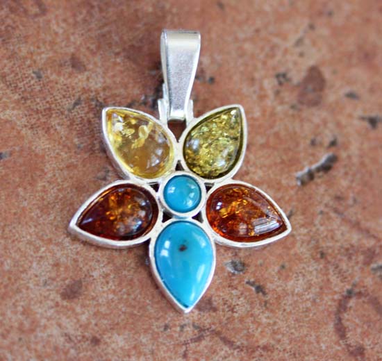 Sterling Silver Baltic Amber Flower Pendant