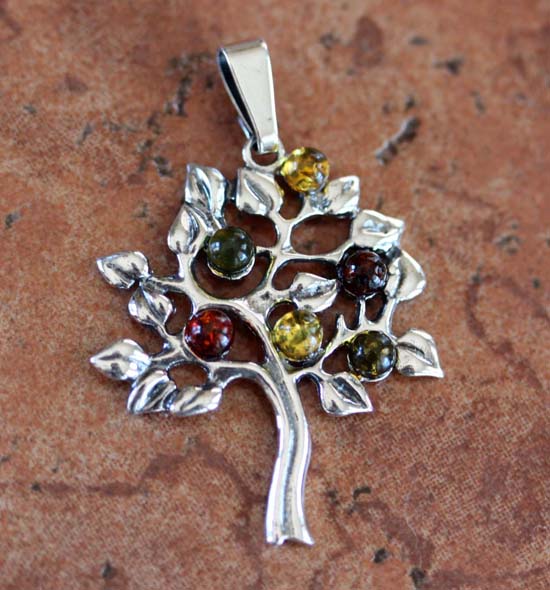 Sterling Silver Baltic Amber Tree Pendant