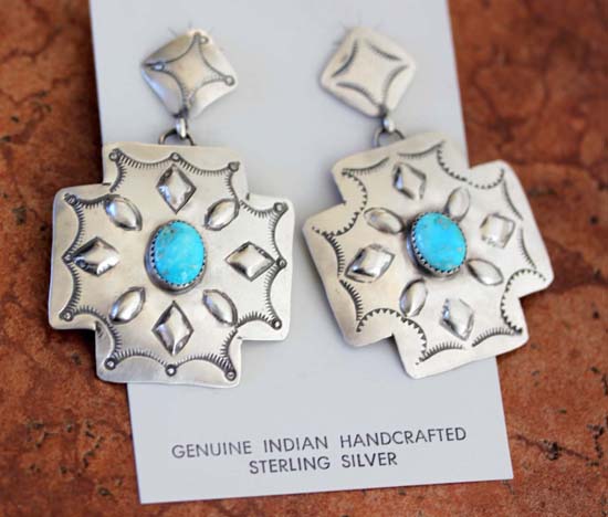 Navajo Sterling Silver Turquoise Cross Earrings