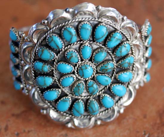 Navajo Sterling Silver Turquoise Cluster Bracelet