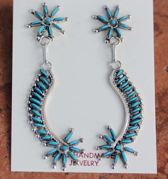 Zuni Silver Turquoise Flower Earrings