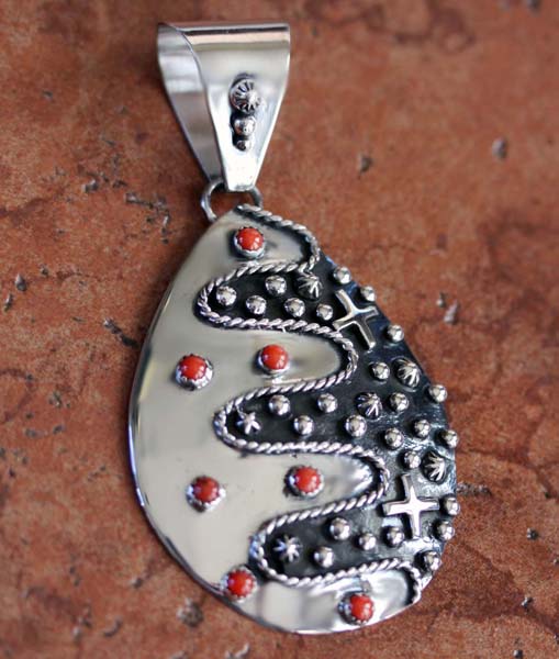 Navajo Silver Coral Pendant