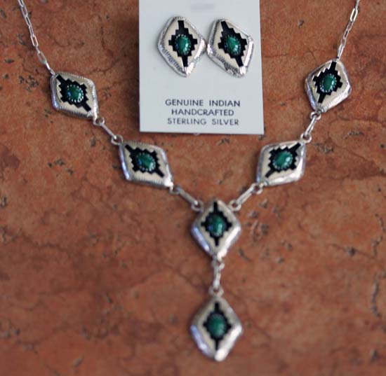 Navajo Sterling Malachite Necklace Set