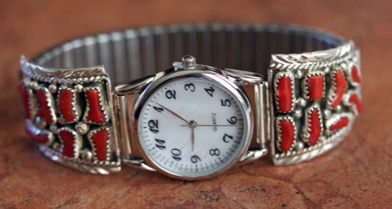 Navajo Silver Coral Men's Watch