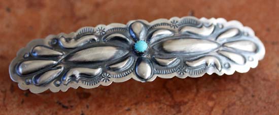 Navajo Silver Turquoise Hair Barrette