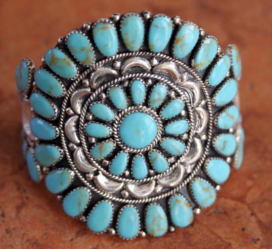 Navajo Silver Turquoise Cluster Bracelet