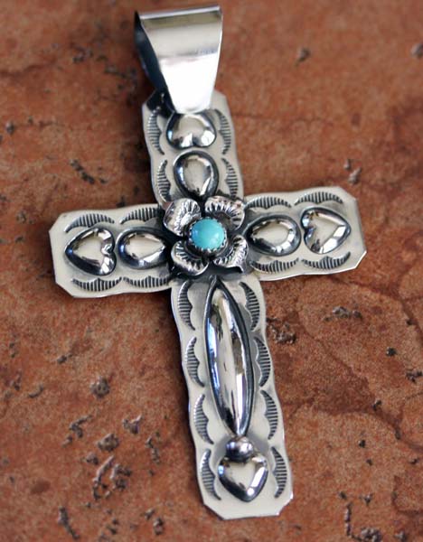 Navajo Silver Turquoise Cross Pendant