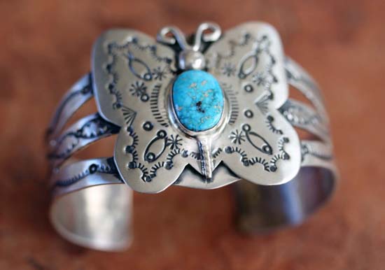 Navajo Silver Turquoise Butterfly Bracelet