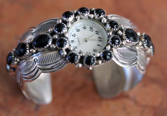 Navajo Onyx Ladies Watch Bracelet