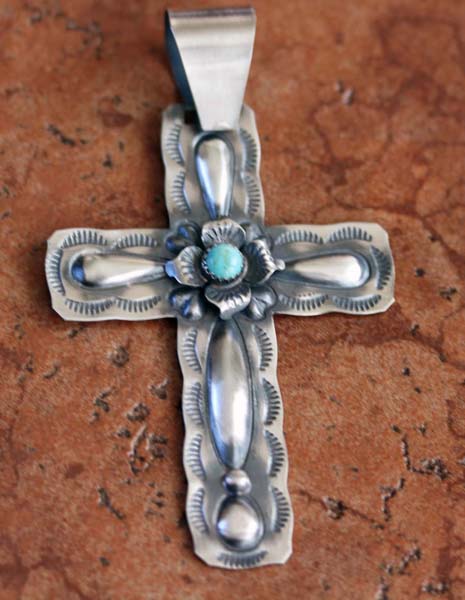Navajo Silver Turquoise Cross Pendant