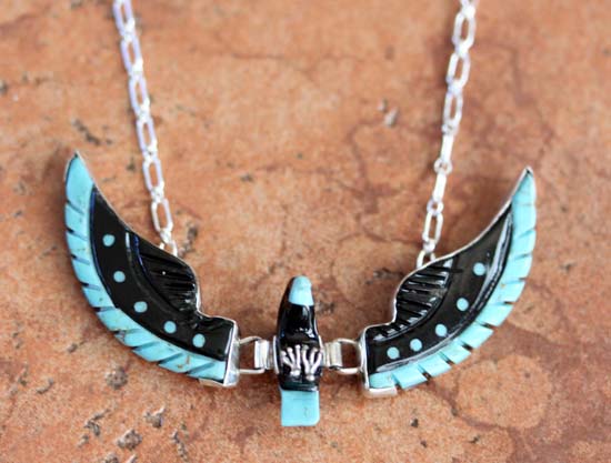 Navajo Silver Eagle Turquoise Onyx Necklace