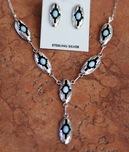 Navajo Sterling Created Opal Necklace Set