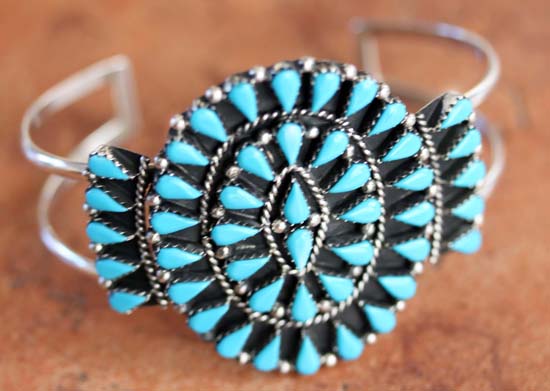 Zuni Sterling Silver Turquoise Cluster Bracelet