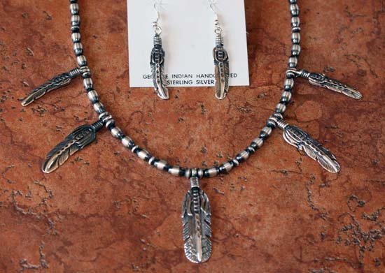 Navajo Silver Feather Necklace Set