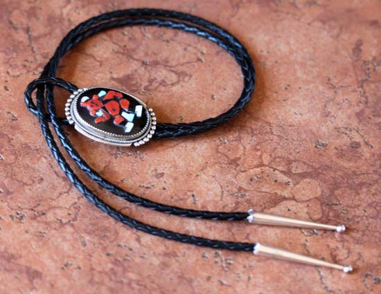 Zuni Kachina Dancer Raised Inlay Bolo Tie