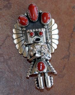 Navajo Coral Kachina Pin/Pendant by Doris Small Canyon