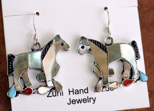 Zuni Indian Silver Horse Earrings by Carmen Leekity