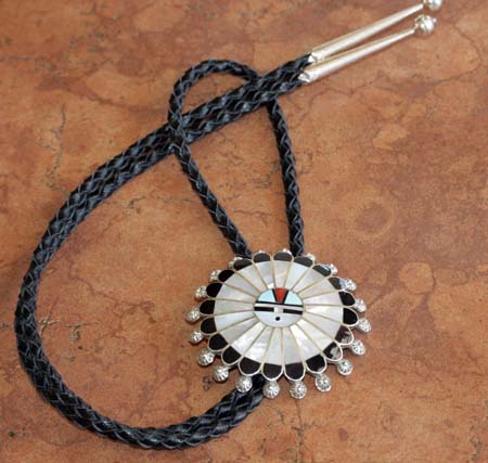 Zuni Multi_Stone Sunface Bolo Tie by A Ukestine