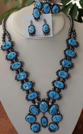 Navajo Turquoise Necklace Set by M Spencer