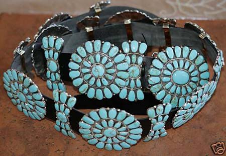 Navajo Leather Turquoise Concho Belt by J. Williams