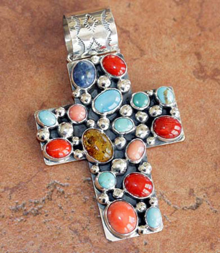 Nakai Navajo Silver Multi_Stone Cross Pendant