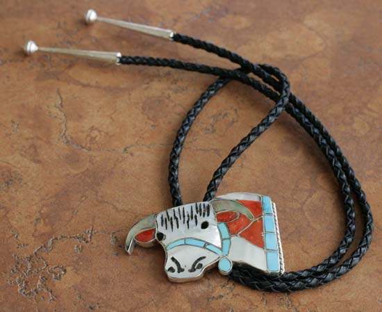 Zuni Bull Bolo Tie by HL Zunie