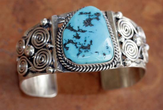 Navajo Silver Turquoise Bracelet by M Spencer