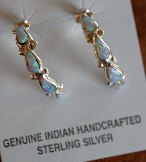 Zuni Sterling Silver Created Opal Earrings