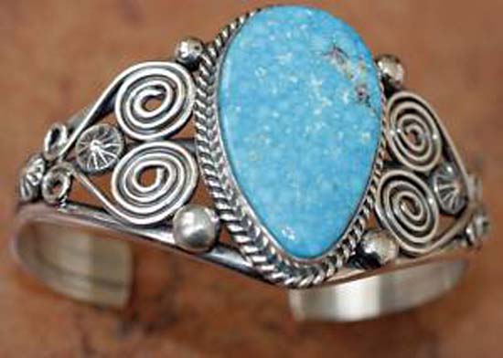 Navajo Silver Turquoise Bracelet by M Spencer
