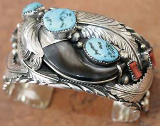 Navajo Turquoise Coral Bracelet by E Spencer
