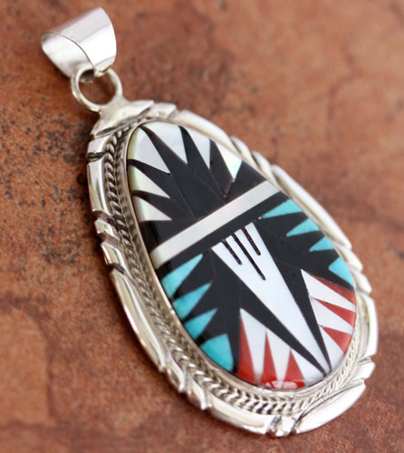 Zuni Silver Multi_Stone Pendant by LL Chavez