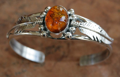 Navajo Silver Amber Bracelet by A Martinez