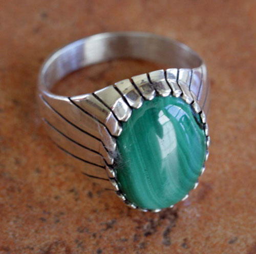 Navajo Silver Malachite Ring by Bea Tom