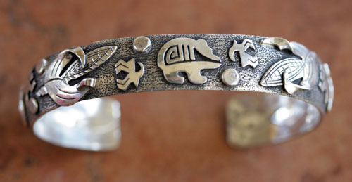 Navajo Silver Petroglyph Bracelet by Skeets