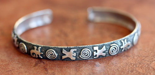 Navajo Silver Petroglyph Bracelet by Skeets