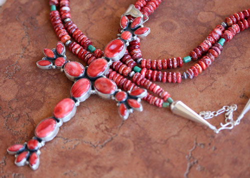 Navajo Spiny Oyster Necklace w/Cross Pendant By B Lee