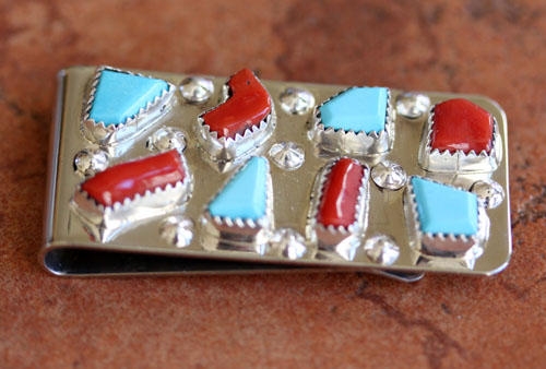 Zuni Turquoise Coral Money Clip by Leekitty