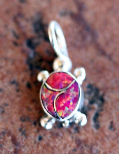 Navajo Sterling Silver Created Opal Turtle Pendant