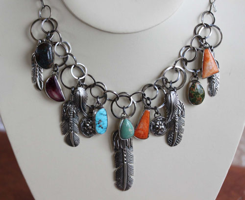 Navajo Sterling Multi_Stone Charm Necklace