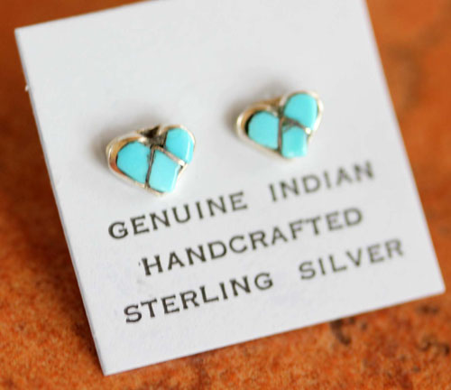 Zuni Turquoise Heart Earrings by Weebothee