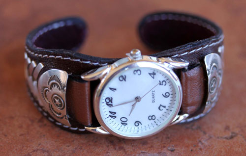 Navajo Indian Leather Men's Watch Bracelet