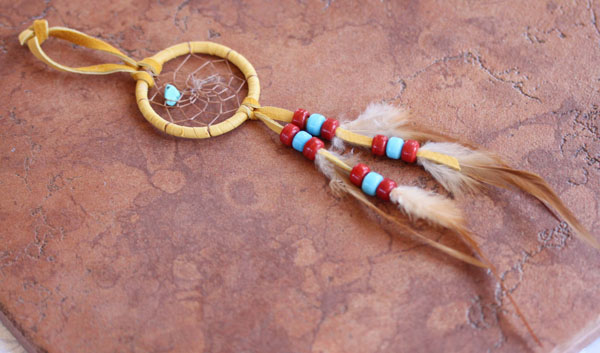 Navajo Handmade Leather Beaded Dreamcatcher