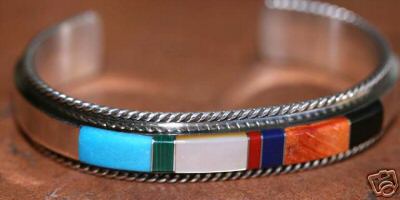 Navajo Native American Indian Multi_Stone Bracelet by F. Yazzie