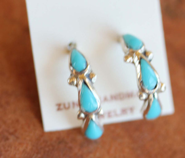 Zuni Handmade Sterling Silver Turquoise Earrings