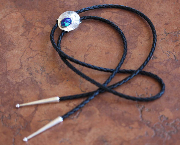 Navajo Silver Azurite Malachite Bolo Tie by N Wilson