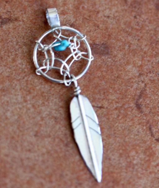 Navajo Silver Turquoise Dream Catcher Pendant