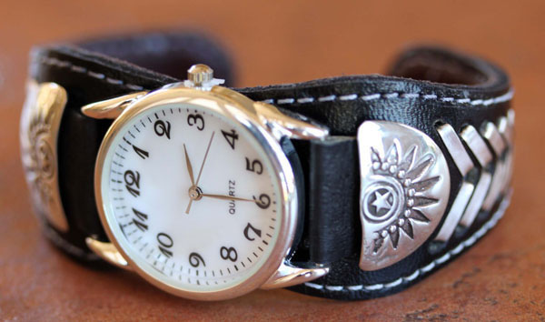 Navajo Leather Men's Watch Bracelet by Frank Abeyta