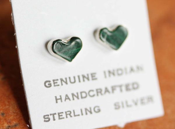 Zuni Malachite Heart Earrings by Weebothee